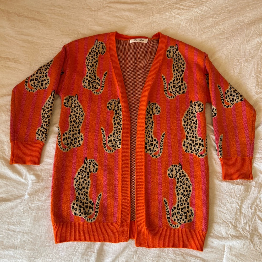 Leopard Print Boutique Orange Cardigan Sweater